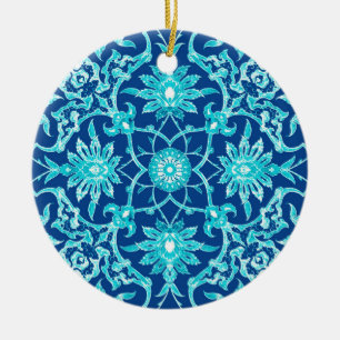 Art Nouveau Chinese Tile - Turquoise and Blue Ceramic Tree Decoration