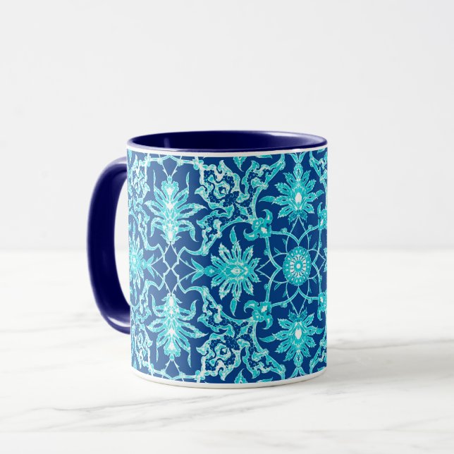 Art Nouveau Chinese Tile - Turquoise and Blue Mug (Front Left)