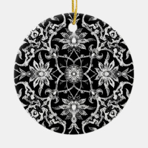 Art Nouveau Chinese Tile - White on Black Ceramic Tree Decoration