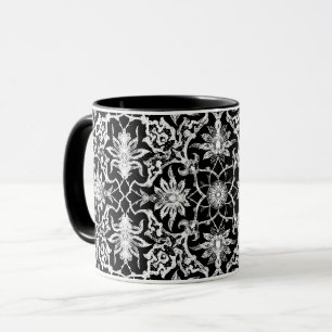 Art Nouveau Chinese Tile - White on Black Mug
