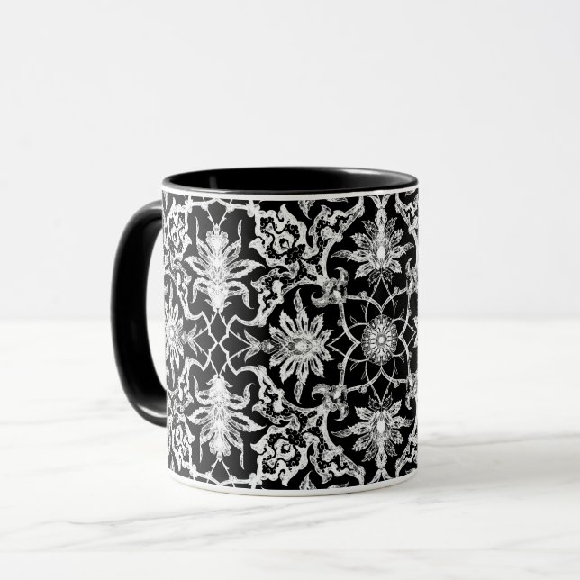 Art Nouveau Chinese Tile - White on Black Mug (Front Left)