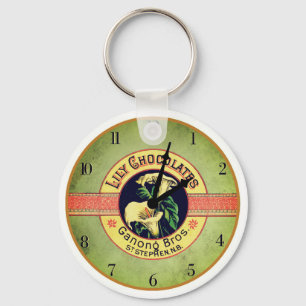 Art nouveau chocolate advertisement clock key ring