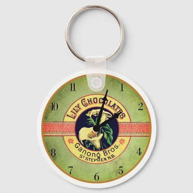 Art nouveau chocolate advertisement clock key ring (Front)