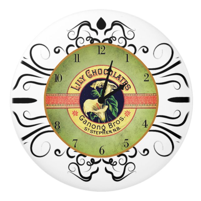 Art nouveau chocolate clock advertisement  ceramic knob (Front)