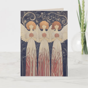 Art Nouveau Christmas Angels Greeting Card