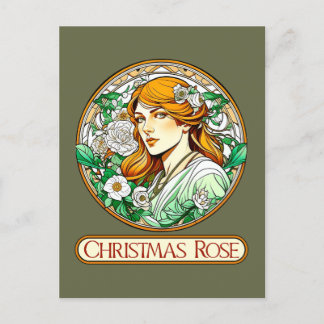 Art Nouveau Christmas Rose Woman Postcard