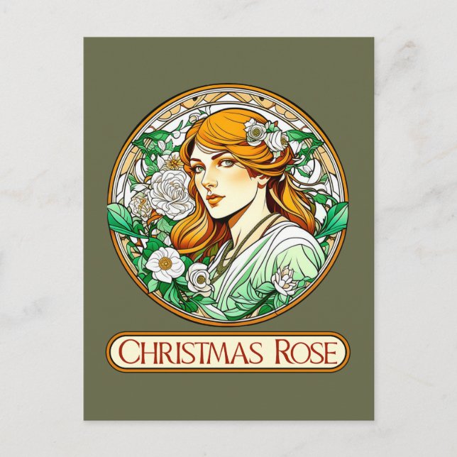 Art Nouveau Christmas Rose Woman Postcard (Front)