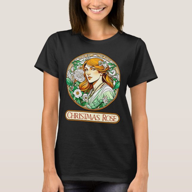 Art Nouveau Christmas Rose Woman T-Shirt (Front)