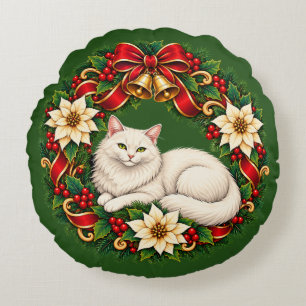 Art Nouveau Christmas Wreath with While Persian Round Cushion