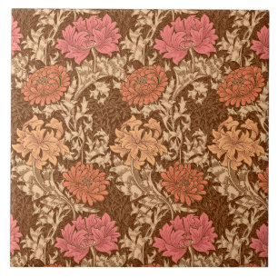 Art Nouveau Chrysanthemums, Brown and Rust Tile