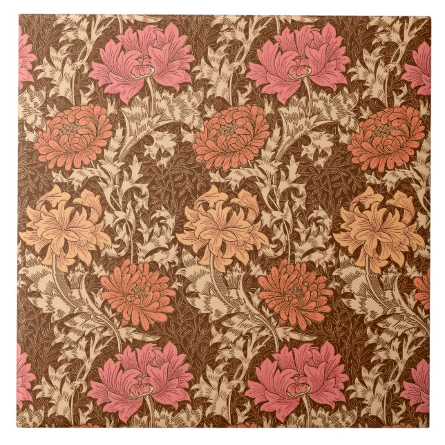 Art Nouveau Chrysanthemums, Brown and Rust Tile (Front)