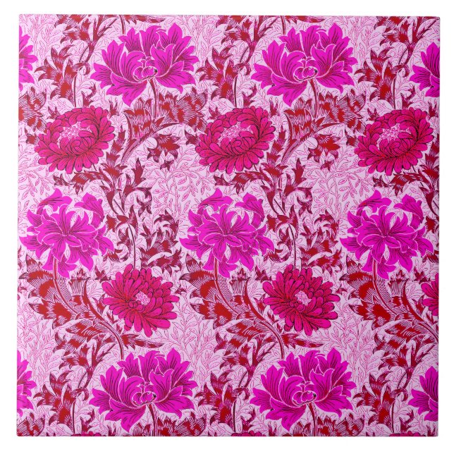 Art Nouveau Chrysanthemums, Burgundy and Pink Tile (Front)