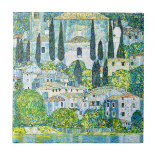 Art Nouveau Church in Cassone by Gustav Klimt Tile