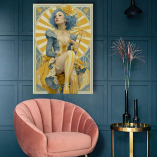 Art Nouveau Circus Poster in Blue and Yellow
