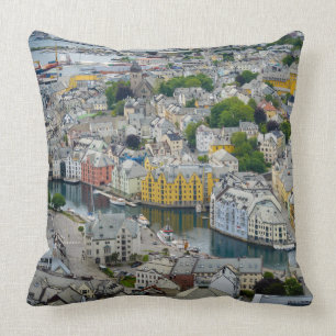 Art Nouveau city Alesund, Norway throw pillow