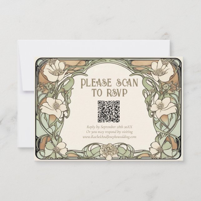 Art Nouveau Classic Floral Wedding Response Card (Front)