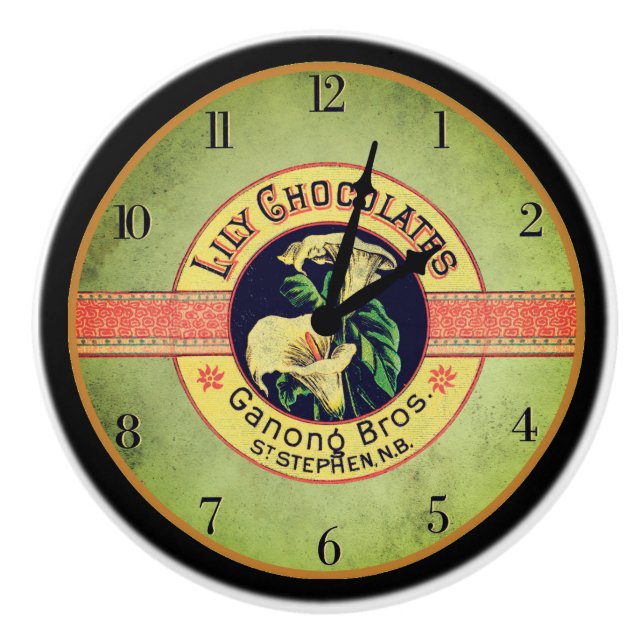 Art nouveau clock chocolate company advertisement  ceramic knob (Front)