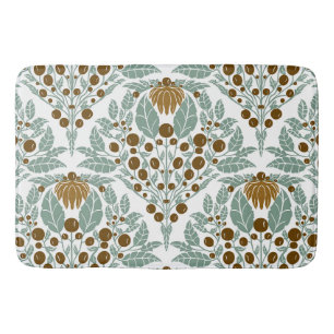 Art Nouveau Cocoa & Mint–Vintage Floral Scallop Bath Mat