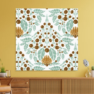 Art Nouveau Cocoa & Mint–Vintage Floral Scallop Canvas Print