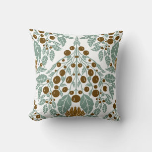 Art Nouveau Cocoa & Mint–Vintage Floral Scallop  Cushion