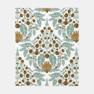 Art Nouveau Cocoa & Mint-Vintage Floral Scallop Fleece Blanket