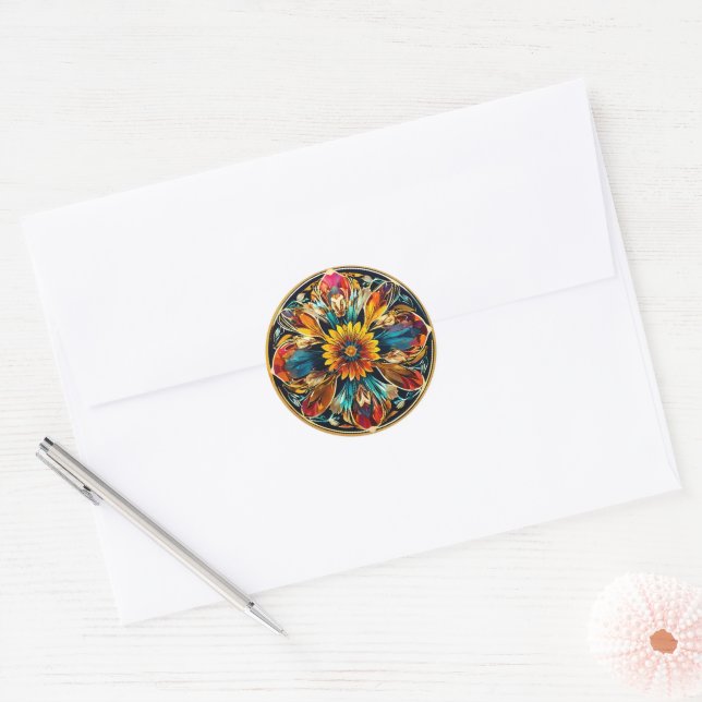 Art Nouveau Colourful Floral Classic Round Sticker (Envelope)