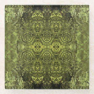 Art Nouveau: Colourful Vintage Ornament. Glass Coaster