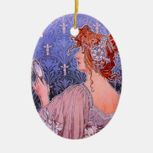 Art Nouveau Corset Advertisement Ceramic Tree Decoration