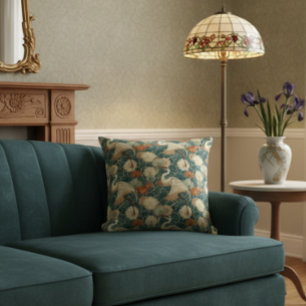 Art Nouveau Cranes Green Cushion