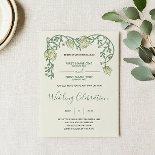 Art nouveau cream and green wedding invitation