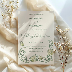 Art nouveau cream floral wedding invitation