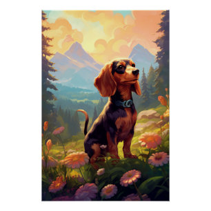 Art Nouveau Dachshund With Flowers Poster