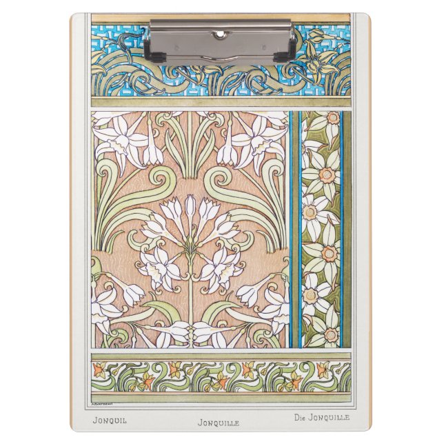 Art nouveau daffodil Verneui textile floral art Clipboard (Front)