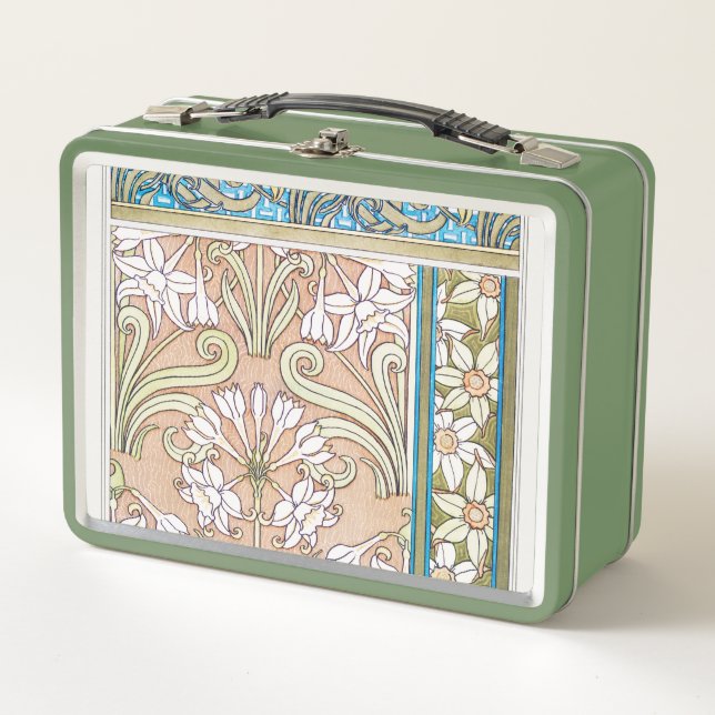 Art nouveau daffodil Verneui textile floral art Metal Lunch Box (Front)