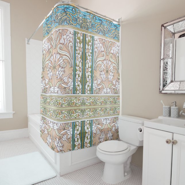 Art nouveau daffodil Verneui textile floral art Shower Curtain (In Situ)