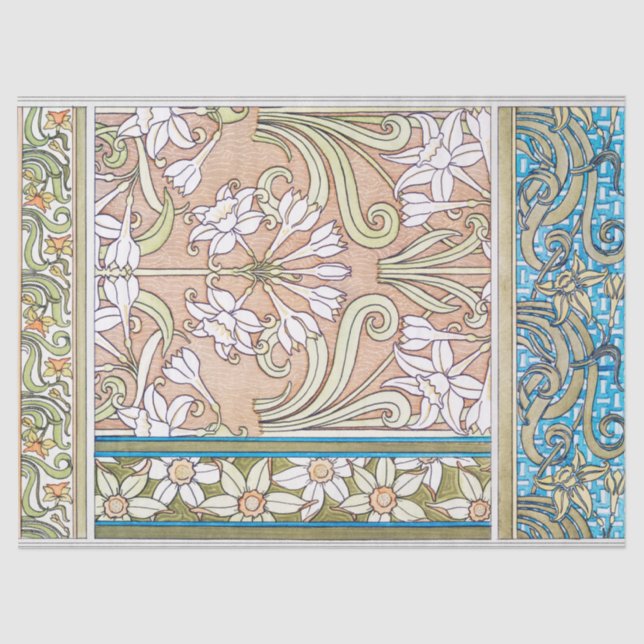 Art nouveau daffodil Verneui textile floral art Tissue Paper (Front)