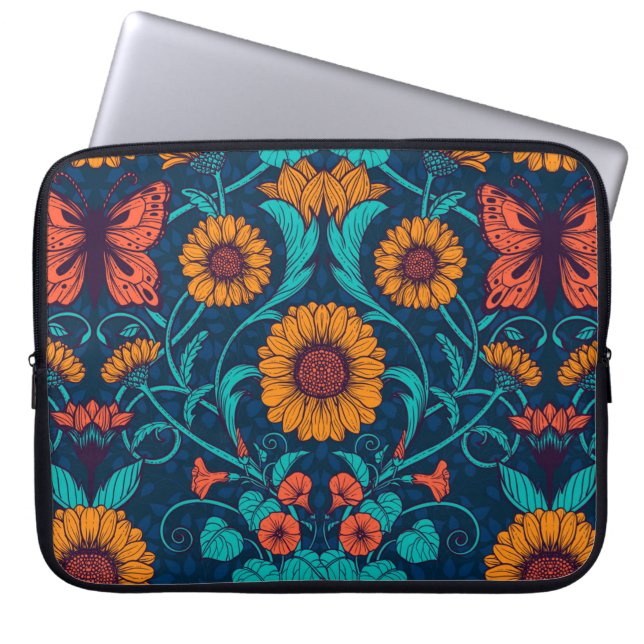 Art Nouveau daisies in blue and yellow Laptop Sleeve (Front)