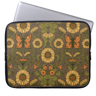 Art Nouveau daisies in blue and yellow Laptop Sleeve