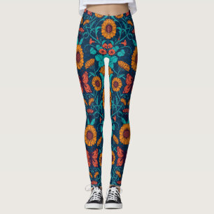 Art Nouveau daisies in blue and yellow Leggings