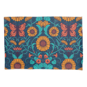 Art Nouveau daisies in blue and yellow Pillowcase