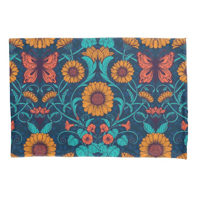 Art Nouveau daisies in blue and yellow Pillowcase (Front)