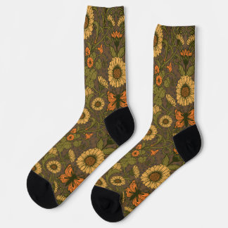 Art Nouveau daisies in blue and yellow Socks