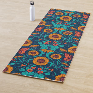 Art Nouveau daisies in blue and yellow Yoga Mat
