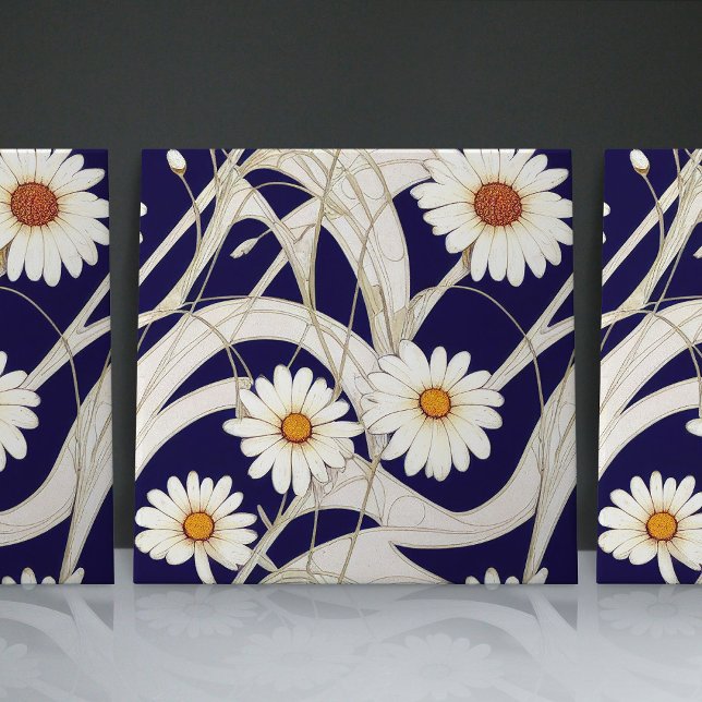 Art Nouveau Daisies Seamless white blue florals Tile (Creator Uploaded)