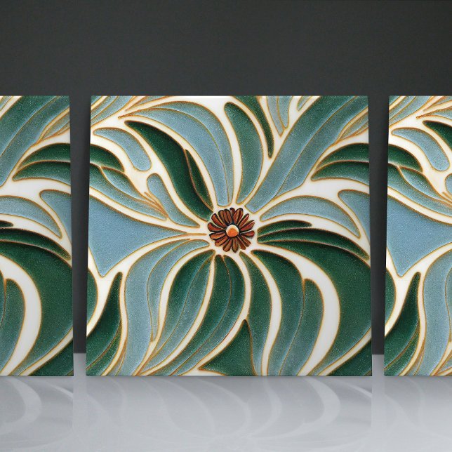 Art Nouveau Daisies Seamless white blue florals Tile (Creator Uploaded)