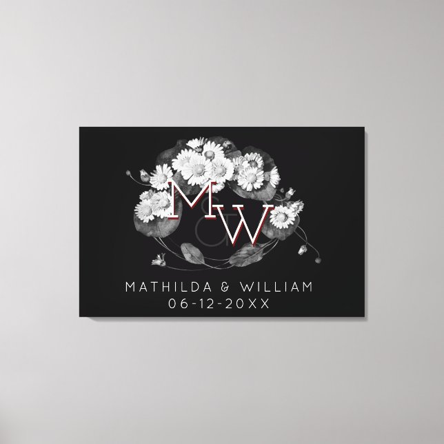 Art Nouveau Daisies Wreath Monogram to Personalise Canvas Print (Front)