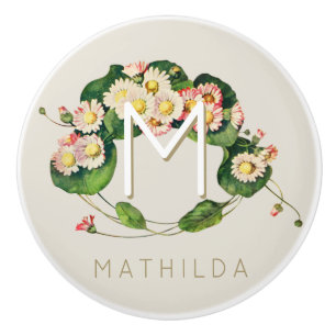Art Nouveau Daisies Wreath Monogram to Personalise Ceramic Knob