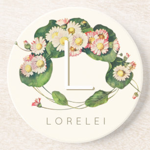 Art Nouveau Daisies Wreath Monogram to Personalise Coaster