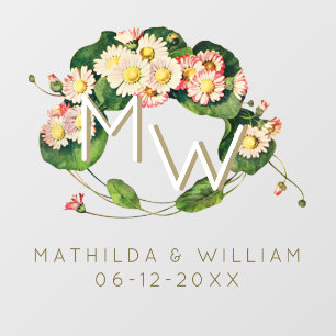 Art Nouveau Daisies Wreath Monogram to Personalise Window Cling