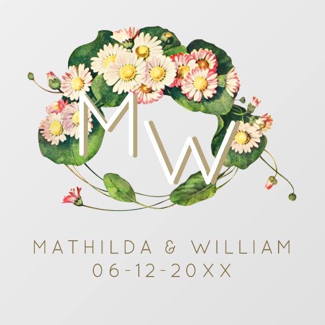 Art Nouveau Daisies Wreath Monogram to Personalise Window Cling (Sheet)